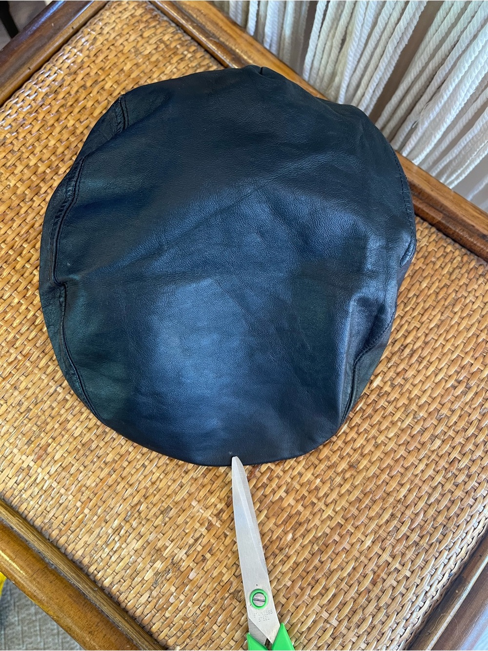 vintage black leather newsboy cap Gatsby hat baker boy hat sturdy brim cabbie - Picture 12 of 14